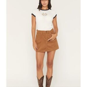 NWT Levi's Icon Skirt Women Size 33 Brown Corduroy Button Fly Mini A4694-0059